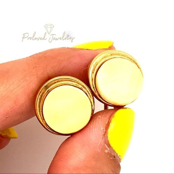 14k Round Stone Omega Clip Pierced Earrings - Picture 3 of 12